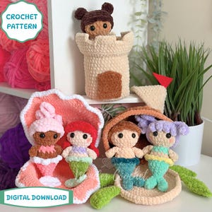 Hide-and-Sea Mermaids Crochet Pattern – Mini Mermaid Dolls & Homes | Amigurumi Bundle with Customizable Options image 2