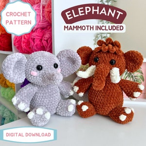Elephant Plush Crochet PATTERN - Low-Sew Amigurumi