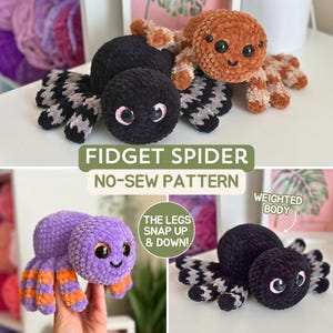 Virkmönster till Fidget Spider utan sömnad – Viktad amigurumi med valfria snäppben