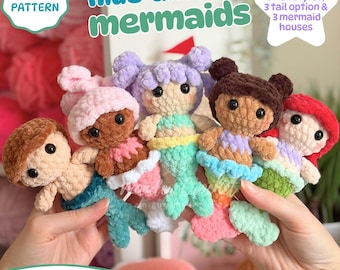 Hide-and-Sea Mermaids Crochet Pattern – Mini Mermaid Dolls & Homes | Amigurumi Bundle with Customizable Options