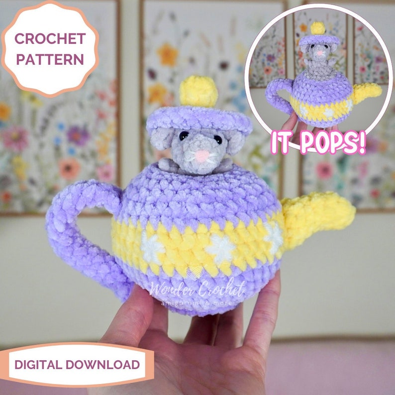 Teapot Popping Pal Crochet PATTERN Amigurumi image 1