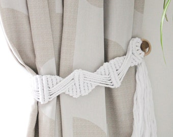 Agnes Macrame Curtain Tie Back, Boho Curtain Holdbacks, Curtain Holder, Handmade, Eco Friendly, Recycled Cotton