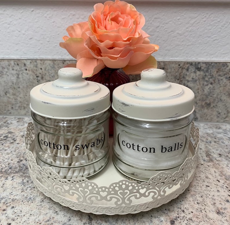 Cotton Balls/Cotton Swabs Jars Vanity Jars Qtip Organizer Etsy