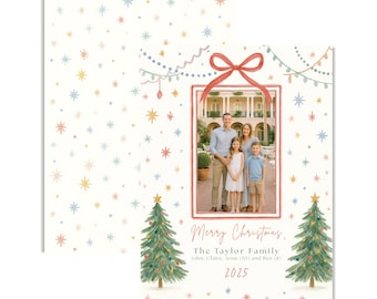 Watercolor Christmas Photo Card | Grandmillennial Holiday Template (5x7 Printable)