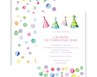 Confetti Party Hat Birthday Invitation: Editable Canva Template (5x7 inch, Digital Download)