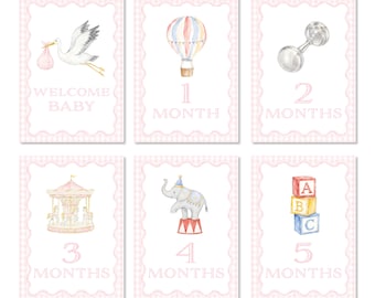 Baby Girl Milestone Cards | Digital Download | Watercolor | Grandmillennial