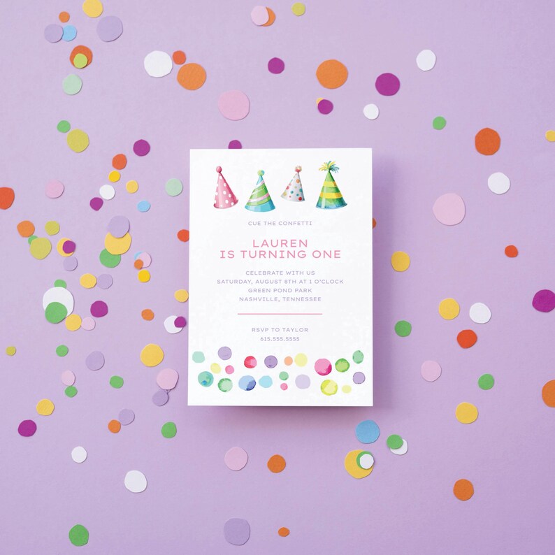 Confetti Party Hat Birthday Invitation: Editable Canva Template (5x7 ...