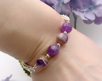 Natural Flower Amethyst Silver JPL Chainmail Bracelet