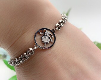 Zodiac Bracelet with Leo Star Sign Charm in Stainless Steel