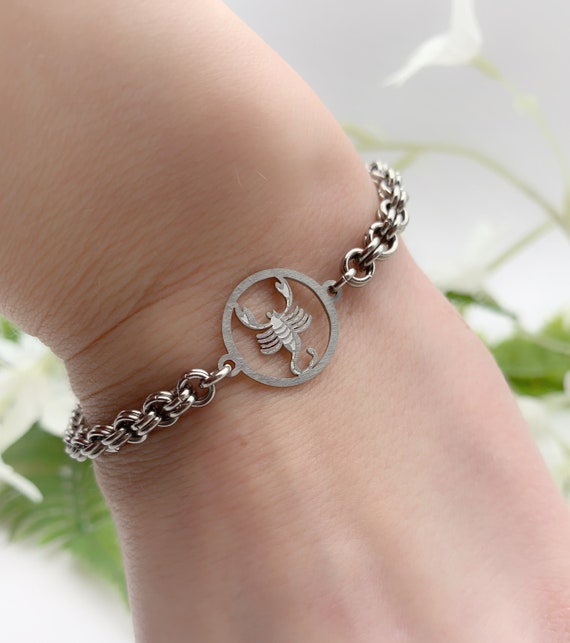 Zodiac Bracelet With Scorpio Star Sign Charm in Stainless Steel Etsy