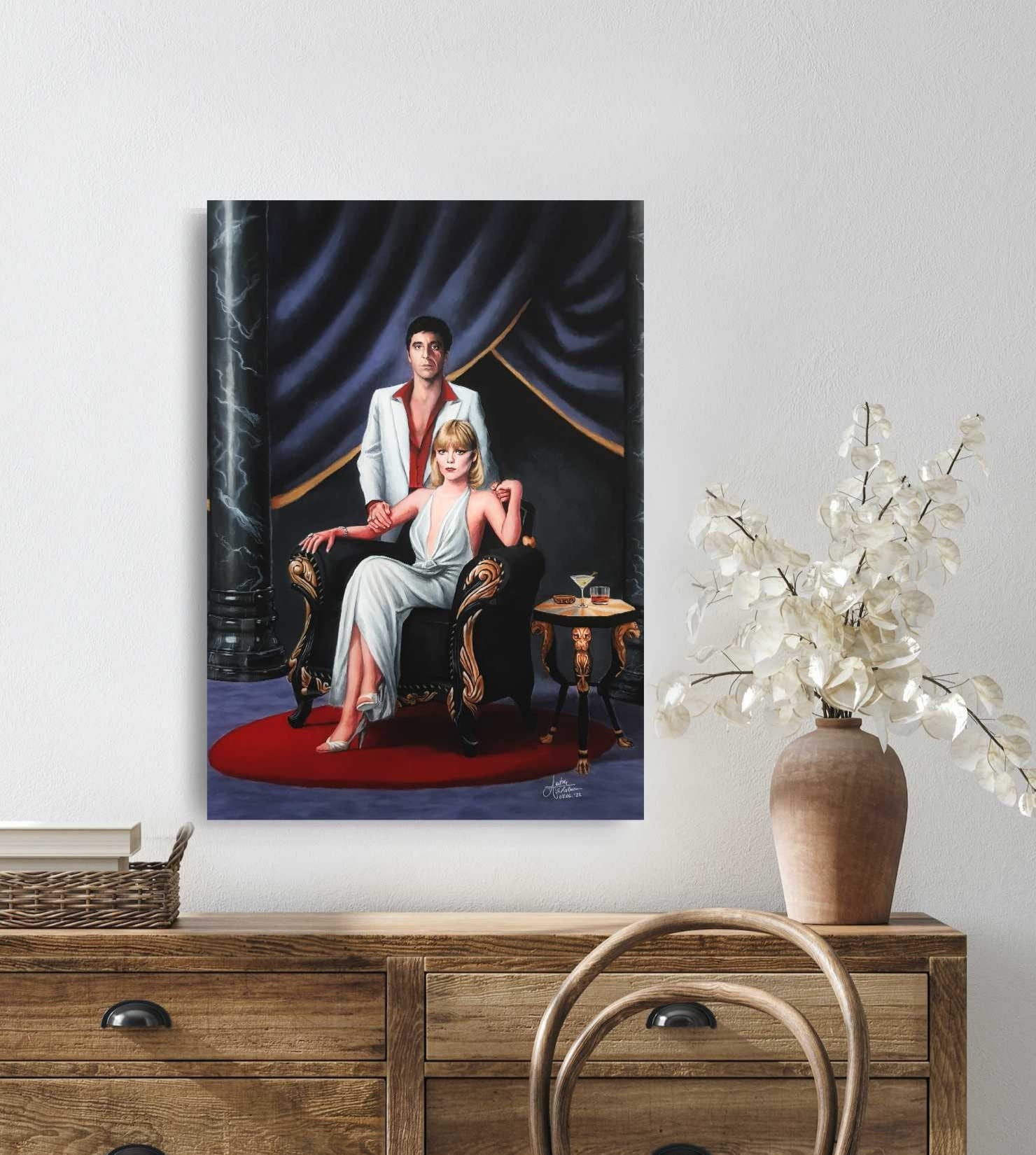 Modern Wall Art Poster Print of Al Pacino & Michelle Pfeiffer in Scarface,  Made After Original Painting nothing Exceeds Like Excess 