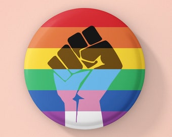 BLM Pride Fist Button Pin | BLM Pride Button | BLM Fist Pride Flag Pinback Button