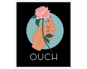 Single Stemmed Rose with leaves vinyl decal//sticker flower love friendship