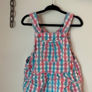 Vintage Osh Kosh B Gosh Blue & Pink Ruffled Cotton Baby Overalls ~ 18 Month Old ~ Cool Baby Clothes ~ Retro Find ~ Gingham Baby Overall