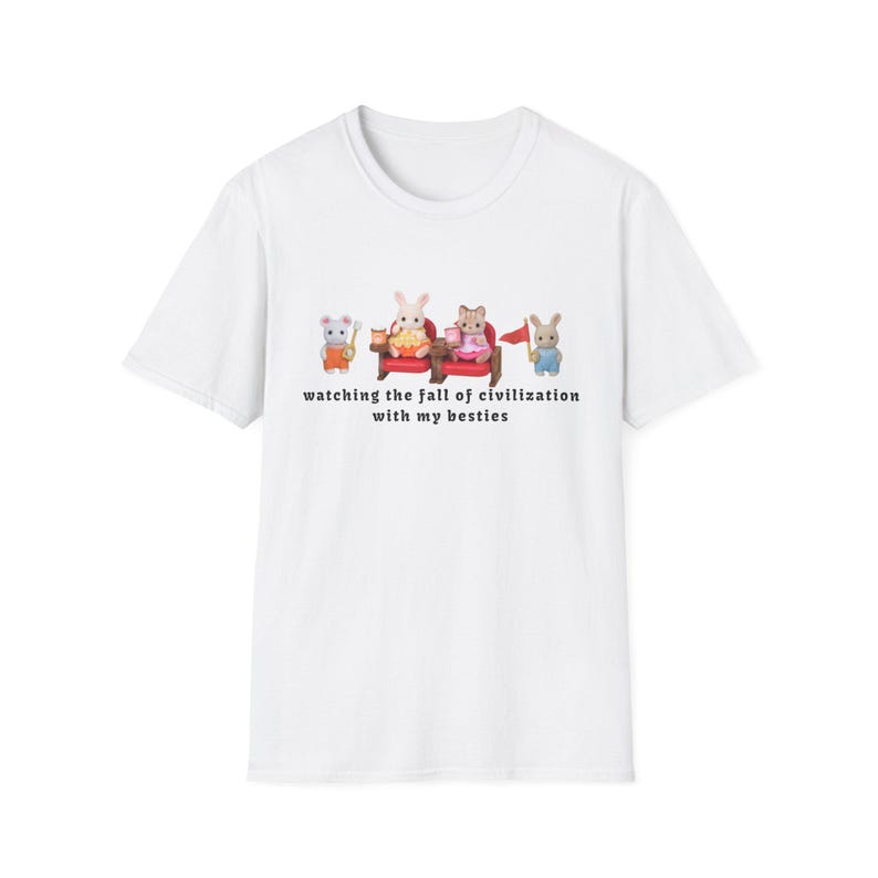 Watching The Fall Of Civilization With My Besties 100% Cotton T-Shirt Calico Critters Sylvanian Families zdjęcie 8