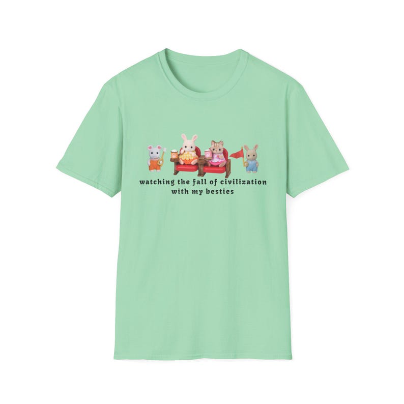 Watching The Fall Of Civilization With My Besties 100% Cotton T-Shirt Calico Critters Sylvanian Families zdjęcie 6