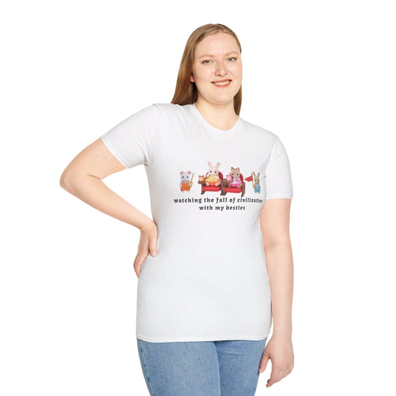 Watching The Fall Of Civilization With My Besties 100% Cotton T-Shirt Calico Critters Sylvanian Families zdjęcie 4