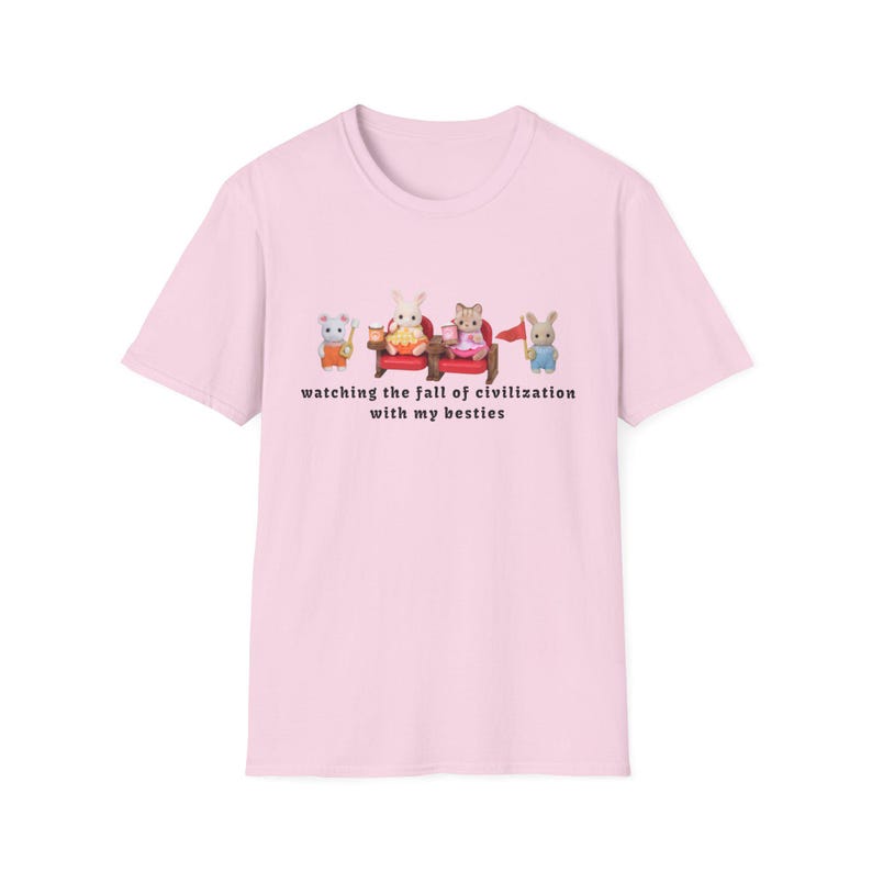 Watching The Fall Of Civilization With My Besties 100% Cotton T-Shirt Calico Critters Sylvanian Families zdjęcie 3