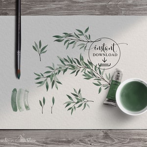 PNG → Leafy Branches Watercolour Graphics Set of 6 Elements (Free for commercial use included)