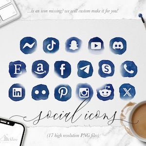PNG → Social Media Watercolour Icon Buttons Transparent Background