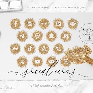 PNG → Social Media Gold Sparkles Icon Buttons Transparent Background