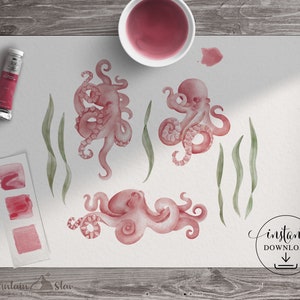 PNG → Kraken Octopus Watercolour Clipart (Commercial Use Included)