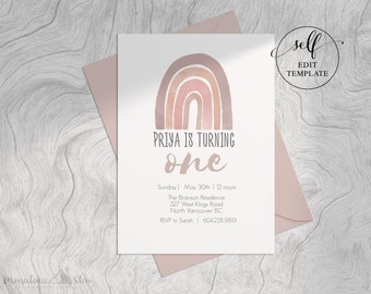 PDF ~ DIY Boho Rainbow Birthday Invitation, Pastel Watercolour Rainbow Design (5x7)