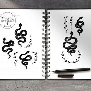 png • svg • eps • dxf → Slangen Set van 5 Clipart Graphics Elements +5 Leaf Graphics (Gratis voor commercieel gebruik inbegrepen)