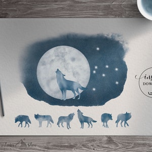 PNG → Lone Wolf Moon & Dark Watercolour Night Sky  (Free for commercial use included)