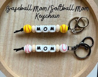 Baseball Mom Silicone Bead Keychain l Softball Mom Silicone Bead Keychain | Silicone Bead Bag Charm | Team Mom Gift