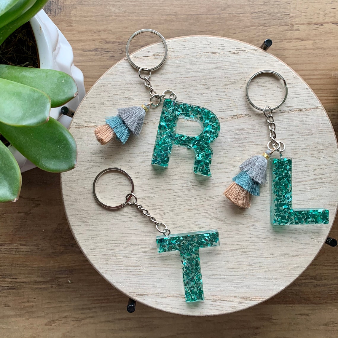 Initial Resin Keychain Etsy