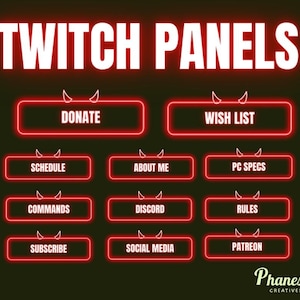 Red Neon Glow Devil Mischievous Twitch Panels - About Me Subscribe Donate Profile Streamer Stream