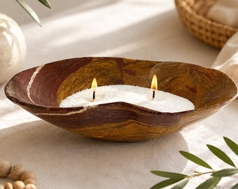 Refillable Onyx Candle Bowl | Luxury Stone Pearled Sand Wax Centerpiece