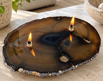 Brazilian Natural Agate 2 Wick Oil Candle: Handmade Stone Lamp