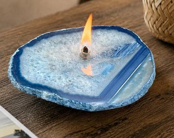 Rock Candle. Blue Agate Oil Lamp, Unique Rock Hound Gift