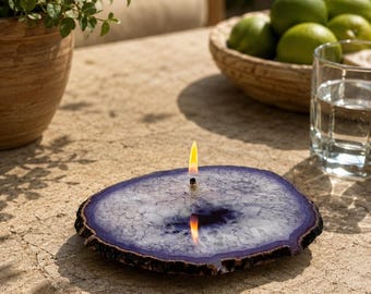 Handmade Purple Agate Oil Candle, Geode Rock Lamp, Home Decor. Optional Gift Box.