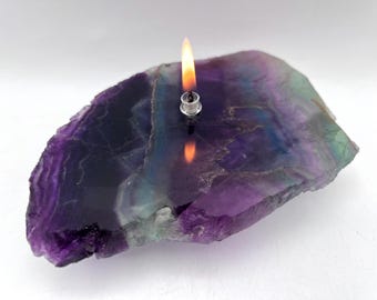 Purple Green Fluorite Rock Oil Candle Lamp: Unique Home Decor Gift