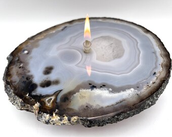Rock Candle Oil Lamp. Interesting Natural Brazilian Agate Oil Candle Lamp with banding perfect unique gift for housewarming or birthday.