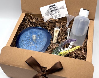 Blue Agate Rock Oil Candle Gift Box - Handmade Natural Stone Candle