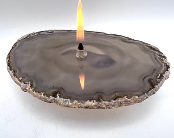 Rock Candle Oil Lamp. Interesting Soft Brown Natural Brazilian Agate Oil Candle Lamp, perfect unique gift for housewarming or birthday.