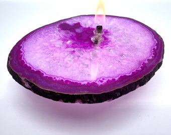 Rock Candle. Handmade Pink Geode Oil Candle Lamp is a unique home decor candle gift for her for birthday, anniversary or Mother’s Day gift.
