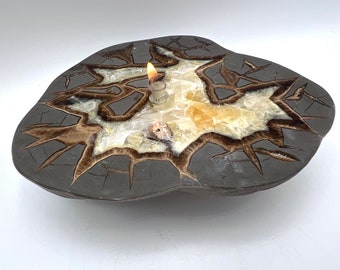Septarian Dragon Stone Rock Oil Candle Lamp. Handmade Septarian Nodule perfect for a unique gift for birthday, housewarming or home decor.