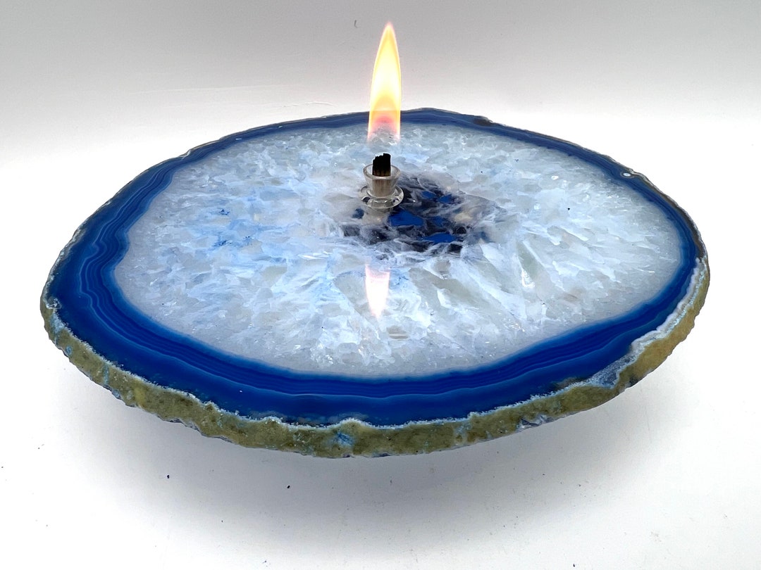 Large Blue Agate Oil Candle Lamp. Rock Candles Are a Unique Etsy
