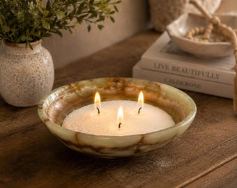 Refillable Onyx Candle Bowl | Luxury Stone Pearled Sand Wax Centerpiece