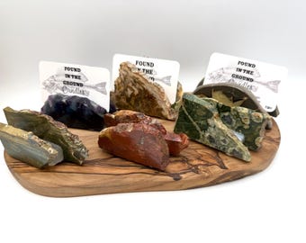 Handcrafted Stone Business Card Holder with Selenite Base | Upcycled Stone Desk Accessory