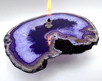 Purple Agate Oil Candle Lamp. Handmade purple agate oil candle is a unique gift idea for housewarming, home decor or birthday gift for her.