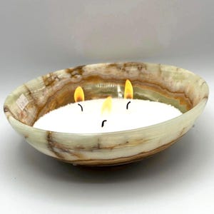 Refillable Onyx Candle Bowl | Luxury Stone Pearled Sand Wax Centerpiece