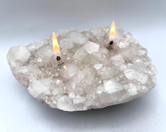 Handmade Zeolite Crystal Oil Candle Lamp with Double Wick - Healing Home Decor