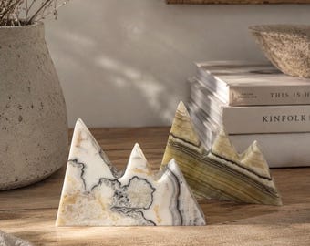 Banded Mexican Onyx Mountain Sculpture – Hand Carved Natural Stone Peaks Décor