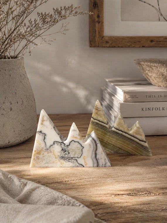 Banded Mexican Onyx Mountain Sculpture – Hand Carved Natural Stone Peaks Décor